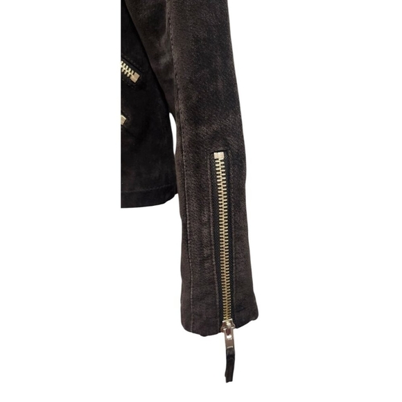 Mango Leather Jacket XXS / Brown with Gold Hardware - Biker Style - Picture 6 of 13